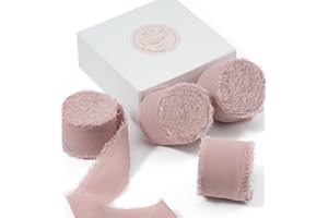 FAKILO Cinta de gasa con flecos hecha a mano, 4 rollos, 2.5 cm x 5 yardas, cinta rosa rubor, cinta de seda de gasa de 20 yardas para invitaciones de boda