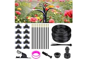 LASTOOLS 360° Einstellbar Garten Bewässerungssystem, Garten Bewässerungsschlauch Kit 10M with 10 Düsen, Tropfbewässerung Misting Kühlsystem für balkon, hochbeet, Gewächshaus und Terrasse Pflanzen