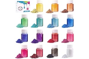 DEWEL Mica Powder for Epoxy Resin Pigment, Set of 15 Colous Pigment for Slime, Powder for Soap Dye for Nail Art Eye Shadow Candle Making Makeup Nail Polish Slime Paint Soap Dye（15 Colours Set）