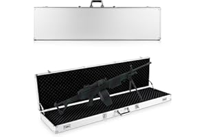 RELAX4LIFE Waffenkoffer aus Aluminium, Alukoffer für Schrotflinte, Munitionskoffer Schwammkissen, Gewehrkoffer Zahlenschloss und Vorhängeschloss, Jagdkoffer Abschließbar, Pistolenkoffer (Silber)