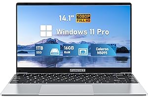 FUNYET Portátil 14,1 Pulgadas, Celeron N5095 (4 núcleos,4 Hilos, hasta 2,9Ghz),Win11 Notebook,16GB RAM+1TB SSD IPS FHD 1920 * 1080, Mini HDMI, USB3.0, BT5.0,Apertura y Cierre 180°,Thin & Light Laptop
