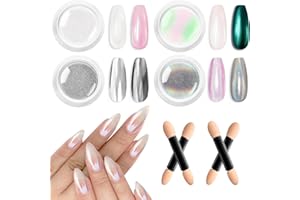 Bishengyf 4 Scatole Polvere Cromata Per Unghie, Polvere Unghie Effetto Perla Bianca, Ciambella Smaltata Polvere Unghie, Polvere Per Unghie Effetto Specchio Argento,Polvere Per Unghie Laser Olografica