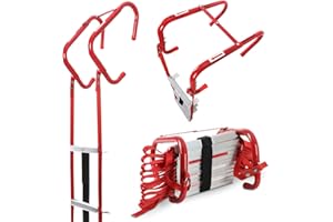 Eulenke Échelle de feu pliable de 4,5 m avec déploiement rapide en 3 secondes et crochets réglables - Charge maximale : 450 kg - Certifié EN1147 - Pour la maison, l'école, le bureau - Échelons