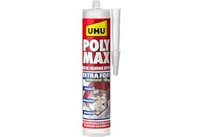 UHU Poly Max extra fort invisible- Mastic/colle de fixation MSP pour coller, assembler et jointer, toutes surfaces, séchage rapide, sans solvants, transparent, cartouche 300 g