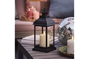 Lights4fun Lanterne Noire de 30,5 cm avec Bougie LED TruGlow® à Flamme Vacillante à Piles avec Minuterie Résistante aux Intempéries Décoration pour Intérieur Jardin Balcon Extérieur