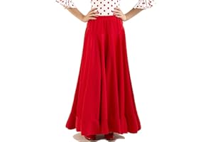 AMINA Falda de un Volante de NIÑA para la Danza Flamenco. para Clases de ensayo. Tejido de Punto de Alta caildad con caída y Mucho Vuelo. Made in Spain (Rojo, 10 años)