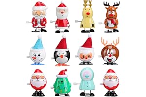 Toyvian 12 Pieces Wind-Up Toy Reindeer Penguin Snowman Santa Claus Figure Wind Up Figure Christmas Decoration Figures Clock Movement Toy Gift for Baby Children (Random Style)