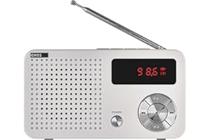 EMOS - tragbares digitales FM-Radio und MP3-Player mit Akku + USB-C Kabel - teleskopische Antenne, FM 88–108 MHz - USB-Port, Micro-SD-Karten-Slot, Kopfhörer-Anschluss - weiß/grau, Batteriebetrieben