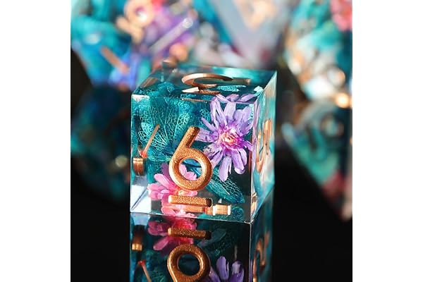Elifel Blomma DND tärningsset 7 st D4 D6 D8 D10 D12 D20 D% Polyhedral handgjord harts D&D-tärning för fängelsehålor och drakar stigfinnare rullspel RPG MTG spel med presentask, DC003, Blått blad