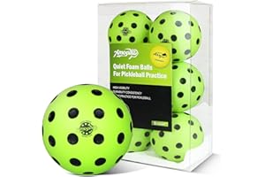 Amoswiz Silent Pickleball Balls, 6 Pack of Quiet Foam Ball for Indoor & Outdoor Pickle Ball Practice, Noise Reducing Soft Pickleball Practice Balls with 40 Simulated Concave Holes