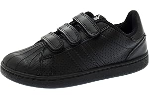 LD OUTLET NEW KIDS BOYS GIRLS BLACK SCHOOL SHOES TRAINERS PUMPS FOOTBALL TENNIS Hook And Loop STRAPS SIZE 8 - 2