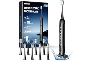 SIRRBTER Sonic Electric Toothbrush 8 Replaceable Wave-Shaped Soft Brush Heads Last 2Y,Electric Tooth Brushes Adults 5 Modes Deep Clean & Rechargeable,30S Reminder,Teeth Whitening with IPX7 Waterproof