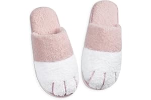Wostock Pantoufle Femme Chaussons Femme Moelleux avec Pattes de Chat en Peluche et Mousse Mémoire Confortables Anti-Glisse Intérieur Extérieur Chaussures