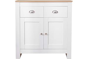 CFDZ Living Room Storage Unit Free Standing Cabinet 2 Door&2 Drawer Sideboard Cupboard- White/Grey+Oak,79x35x81cm (White)