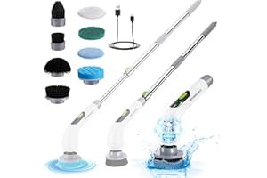 WORKPRO Spazzola elettrica Rotante per Pulizia con 8 Spazzole e 30-120cm Palo estensibile, Spazzola a Batteria con 3 velocità di regolazione per la pulizia di pavimenti, bagni, cucine e finestre