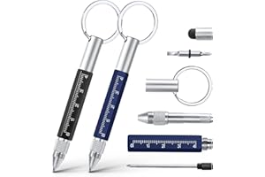 Vicloon Multi Tool Pen, 6 in 1 Multitools Gadgets for Men Dad, Grandad Gifts Include Ballpoint Pen, Touchscreen Stylus, Ruler, Key Chain, Flat and Phillips Screwdriver Dad Gifts (Black+Blue)