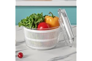 SANON Salad Spinner Manual Lettuce Dryer Fruit Vegetable Washer,Household Fruit Dehydrator Drainer, Dryer with Stop Button for Kitchen,White