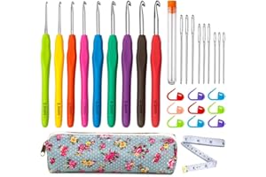 TOTOFY Agujas de Ganchillo, 9 PCS Ergonómicas Agujas de Ganchillos Kit de Ganchillos Accesorios con Bolsa Kit Conjunto de Ganchillo para manos artríticas ，2mm-6mm