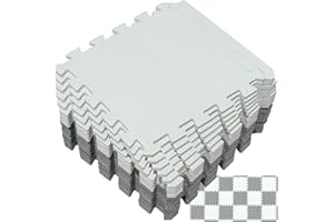 Yostrong® EVA Gomma Tappeto Gioco Bambini Per Puzzle | Tappetino Fitness Palestra, 18 Pezzi Con Bordo Dritto. Bianco, Grigio. YOC-ALb18S18