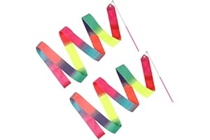 QUIIEOSKIA Cinta de Baile, 2 Metros Cinta de Danza, Cintas de Gimnasia Ritmica Niña, Serpentinas de Danza con Varita, para Niños Baile Artístico Gimnasia Entrenamiento