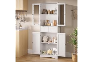 Xbro 170cm Alacena de Cocina, Mueble Despensa con 2 Armarios y 2 Cajones, Armario con Diseño Antivuelco, Alacena de Madera para Cocina, Salón y Comedor (Blanco)