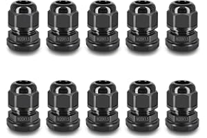 NineLeaf 10 Piece Waterproof Cable Glands Joints Adjustable 6-12mm Cable Connectors,M20x1.5 Black Compression Cable Glands Joints 20mm Diameter Titting Hole Glands, IP66 for Outdoor Use