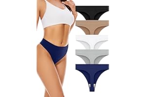 Voenxe Stringtrosor Dam Flerpack,Hög Midja Trosor Sömlösa Underkläder Thong | 5 Pack Seamless Thongs Women Underwear Brazilian Damtrosor,Sömlös Tanga kvinnor,Osynlig Sport High Waisted Panties Multipack