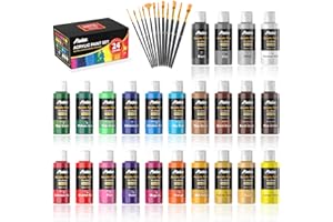 ABEIER Pinturas Acrilicas, 24 Colores × 60ml, 12 Pinceles, acrylic paint, No Tóxico, Impermeable, para Lienzo, manualidades, Madera, Cerámica, Tela, para Artistas, Principiantes y Niños