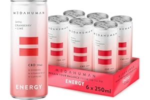 MEDAHUMAN CBD Drink (20mg), Energy, Cranberry & Lime, with Natural Caffeine, Ginseng, Vitamin C & B, Low Calorie, Vegan, Nootropic, Adaptogens & CBD Infused Clean Energy Drink (Pack of 6 x 250ml)
