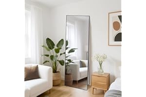 Hamlody Full Length Mirror 162x52CM Large Long Mirrors, Black Rectangular Full Body Wall Mirror with Aluminum Frame, Standing Hanging or Leaning Against Wall, Dressing Mirrors for Bedroom/Living Room