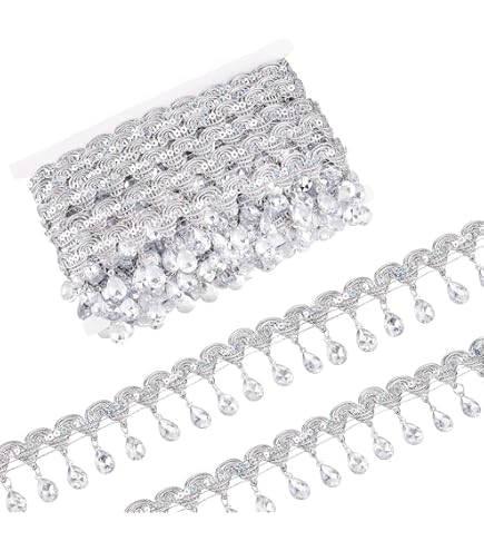 FINGERINSPIRE 10 Yard Sequin Tassel Trim - 2-1/4" Wide Silver Metallic Braid For Sewing & Decor - View #2