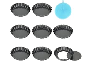 Highkit 8 Pack Tart Tins with Loose Base, Non Stick Flan Tin Mini 4 inch / 10 cm X8 Fluted Round Pie Dish for Baking Quiche Pie Tartlet, Carbon Steel (10cm×8)