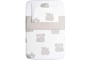 CANGOO CARE Piumotto Basic Set Lenzuola 3 Pezzi Compatibile Con Next To Me Culle Cosleeping Fianco Letto 50x83 Cm 100% Cotone 1 Lenzuolo Di Sotto 1 Lenzuolo Copripiumino Sacco 1 Federa Orsetti Grigi