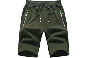 JustSun Short Homme Sport Running Jogging Coton Léger avec Poches Zippées