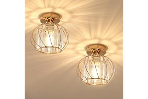 Pheashine Plafonnier Doré en Cristal, 2 Pièces Luminaires Plafond E27, Lustre en Cristal Moderne pour Entrée, Couloir, Chambre à Coucher, Cuisine