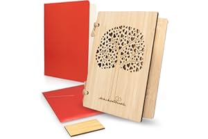 pamindo Carte en bois en bambou - Carte de voeux premium en bois - Set de cartes avec enveloppe - Idée cadeau en bois - Carte de voeux en bois A6 - Arbre avec coeurs