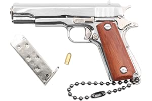 Zhongren 1911 Tattico Mini Gun Portachiavi 1:3 Metallo & Legno a forma di pistola Portachiavi con parti mobili Gun Modello Ciondolo Borsa Charm per Uomini Army Fan Regalo (Argento)