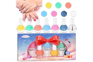 WAKANIYA Nail Polish Set for Kids, 7 Candy Colors Water-Based Non-Toxic Toddlers Nail Polish Kit with Base Top Coat, Quick Dry Peel-Off Pink Children Nail Varnish Girls Gifts