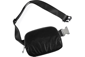 ODODOS Unisex Mini Belt Bag with Adjustable Strap Fanny Pack Small Waist Pouch for Workout Running Traveling Hiking, Glossy Black