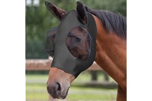 Adiwo Fliegenmaske Pferd UV Schutz, Super Comfort Stretchy Horse Fly Mask mit Large Eye Space Elastisch Pferdefliegenmaske mit Ohrenschutz Fliegenhaube Pferde Fliegenmaske Atmungsaktiv Hautfreundlich