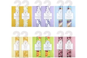 LEIKEDUN 12 Pack Fragrance Sachet Bags, Natural Moth Repellent, Lavender Bags, Wardrobe Fresheners Hanging for Drawers Closets, Rooms, Wardrobes, Bathrooms,Cars(Jasmine, Rose, Lavender, Lily, Ocean, lemon)