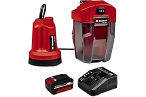 Einhell Pompe d’évacuation d’eau claire sans fil GE-SP 18 LL Li (1x4,0 Ah) PXC (Li-Ion, 18V, 4 500 L/h max., boîtier de batterie flexible, marche continue, batterie 4,0 Ah et chargeur rapide inclus)