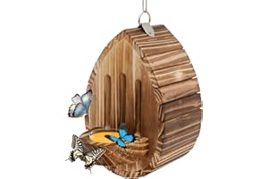 PATNFR Hanging Insect House with Feeder Wood Bee House with Rope Bee Habitat Decorative Nesting Box Butterfly Hotel Bee Habitat for Garden Patio Balcony