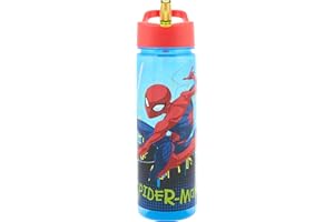 Marvel Spider-man Water Bottle with Straw – Reusable Kids 600ml PP – in Blue & Red – Official Merchandise by Polar Gear – BPA Free & Recyclable Plastic – for School Nursery Sports Picnic, Multi Colour