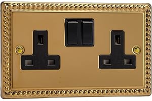 Varilight - 2 Gang 13 Amp Double Switched Socket Georgian Brass - XG5B