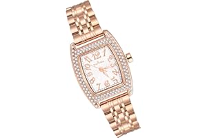 MicLee Montres Bracelet Femme Fille Montres Quartz à Cadran Carre Or Rose avec Strass Montre Luxe à Chiffres Arabes pour Dame Montre Etanche Bracelet en Cuir