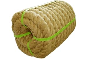 Jalunth Ficelle Corde Jute Naturelle - Grosse Cordelette Chanvre Naturel pour Arbre à Chat Balancoire Bricolage Bateau Décoration Jardin Exterieur Emballage Marin Jardinage 6, 14, 20, 32, 39, 51 mm