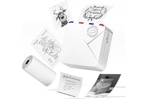 ASprink M02S Mini stampante per smartphone, 300 DPI stampante per etichette Bluetooth con un rotolo di carta per stampante termica per smartphone, compatibile con iPhone e Android – Bianco