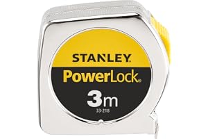 Stanley bandmått/mätband Powerlock (av metall, 3 m långt, med bältesklämma, extra starkt band, böjd, dubbelsidig skala, mylar