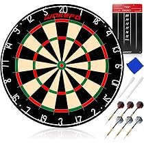 Professionelle Sisal-Dartscheibe 45,7 Cm Mit 6 Dartpfeilen & Wandschutz - Drehring & Metall-Einzelteilung